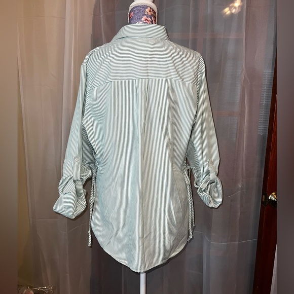 White and Sage Green Striped Collar Shirt - Picture 9 of 10